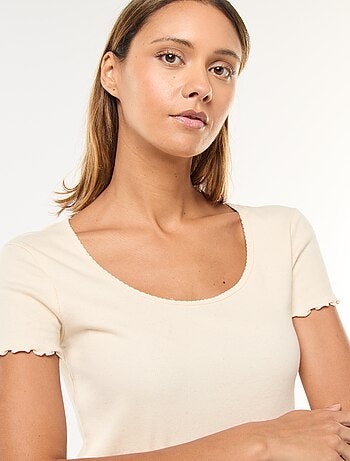 Camiseta lisa de punto canalé de manga corta