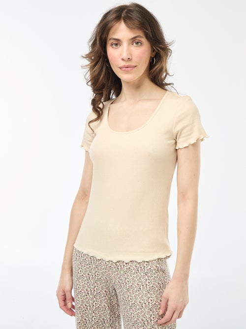 Camiseta lisa de punto canalé de manga corta - Kiabi