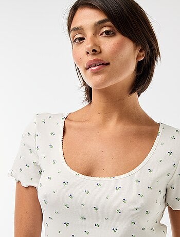 Camiseta lisa de punto canalé de manga corta