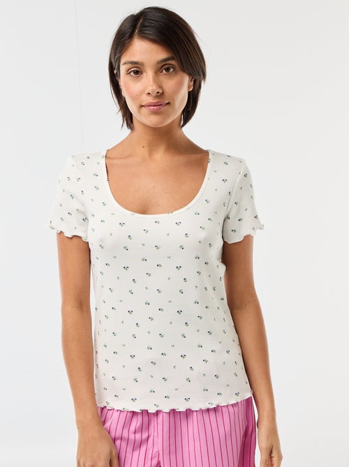 Camiseta lisa de punto canalé de manga corta - Kiabi