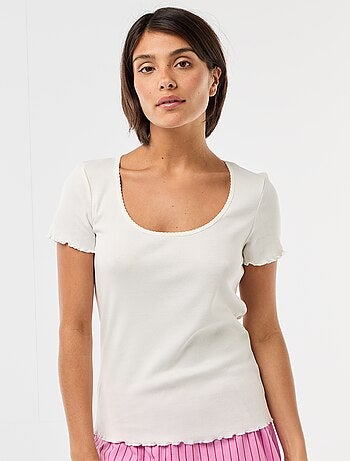 Camiseta lisa de punto canalé de manga corta