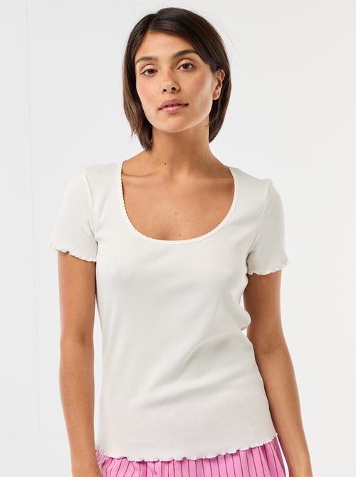 Camiseta lisa de punto canalé de manga corta - Kiabi