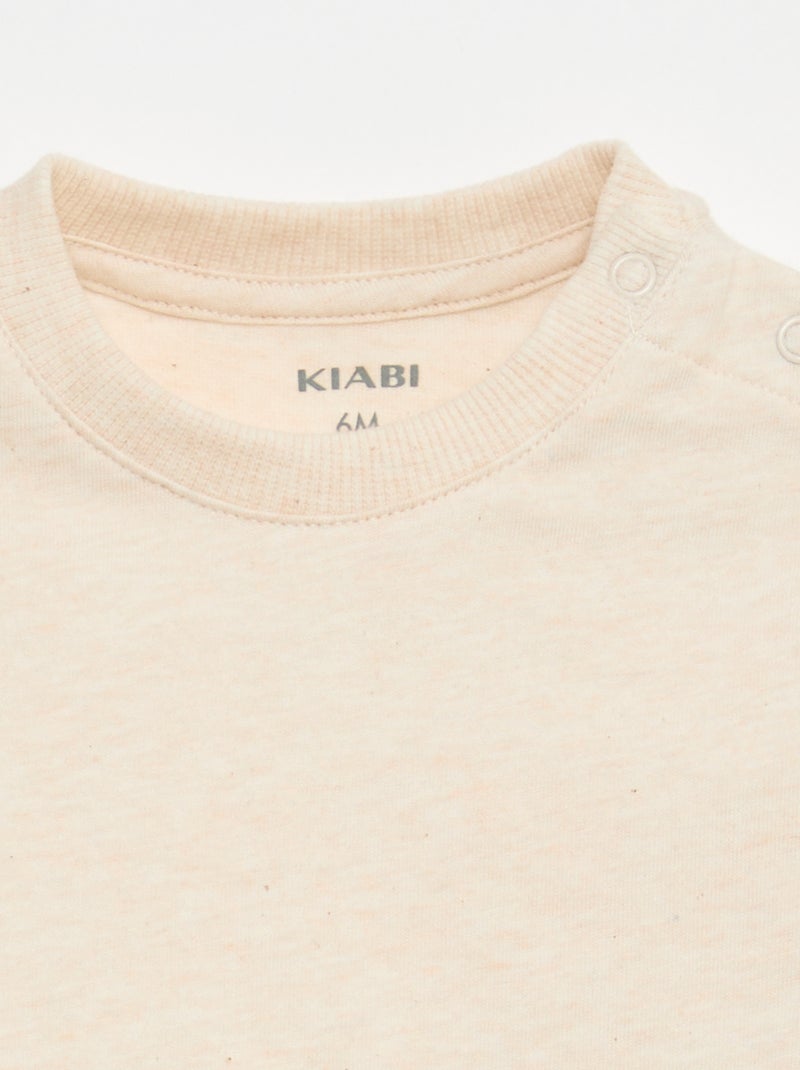 Camiseta lisa de punto de algodón Beige - Kiabi