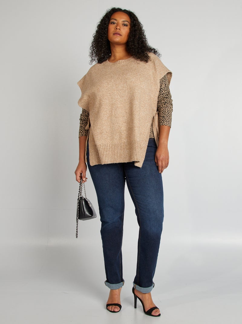 Camiseta lisa de punto de canalé BEIGE - Kiabi