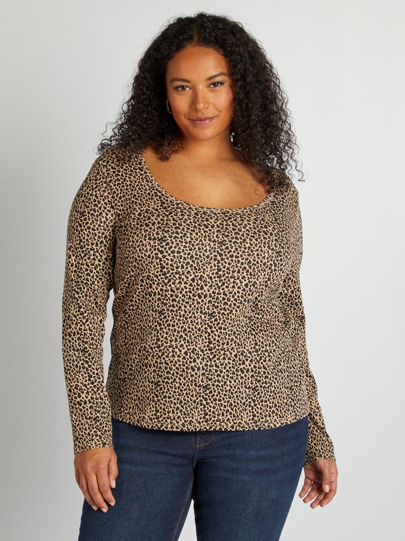 Camiseta lisa de punto de canalé BEIGE - Kiabi