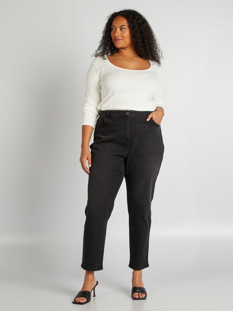 Camiseta lisa de punto de canalé BLANCO - Kiabi