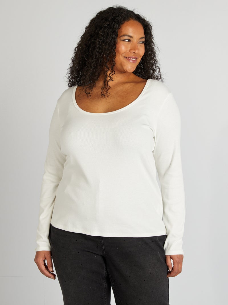 Camiseta lisa de punto de canalé BLANCO - Kiabi