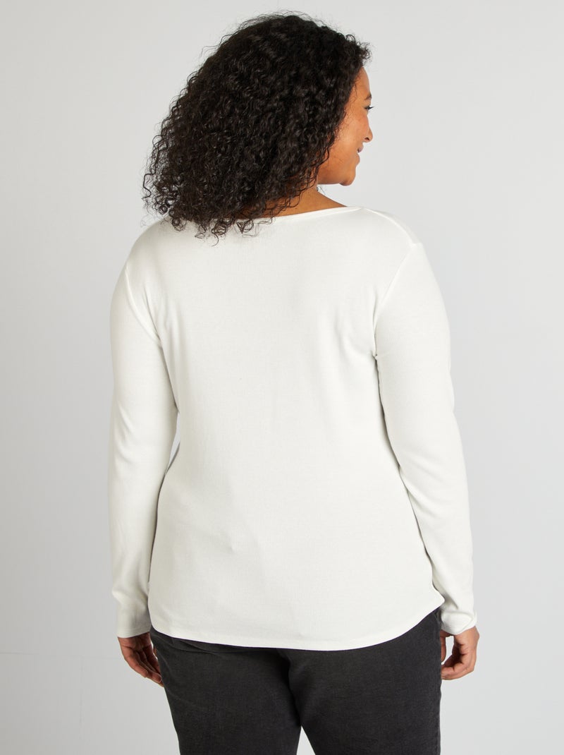 Camiseta lisa de punto de canalé BLANCO - Kiabi