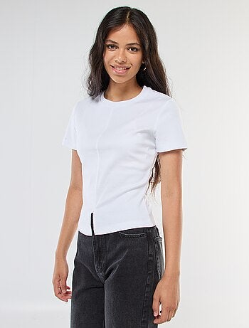 Camiseta lisa de punto de canalé fino