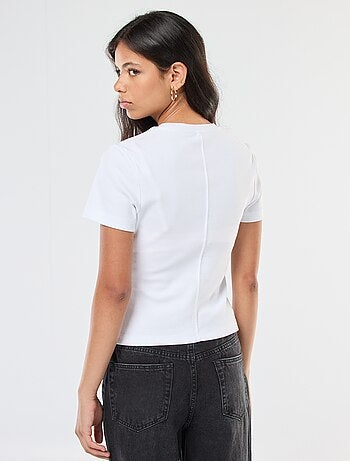 Camiseta lisa de punto de canalé fino