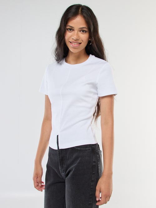 Camiseta lisa de punto de canalé fino - Kiabi