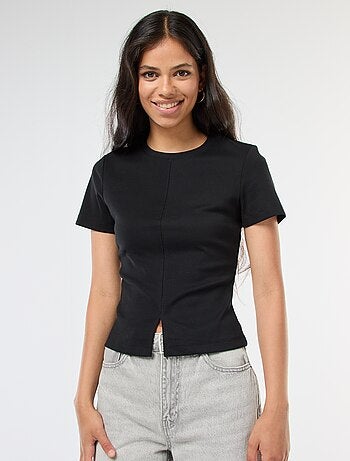 Camiseta lisa de punto de canalé fino