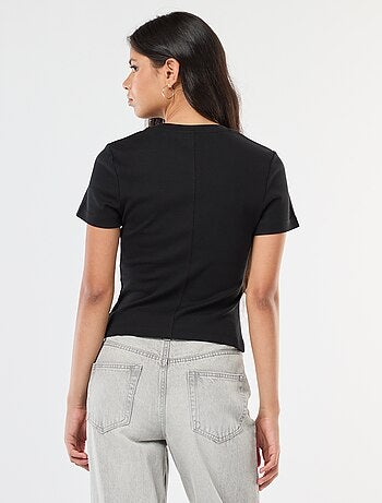 Camiseta lisa de punto de canalé fino