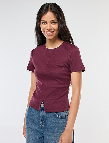 Camiseta lisa de punto de canalé fino