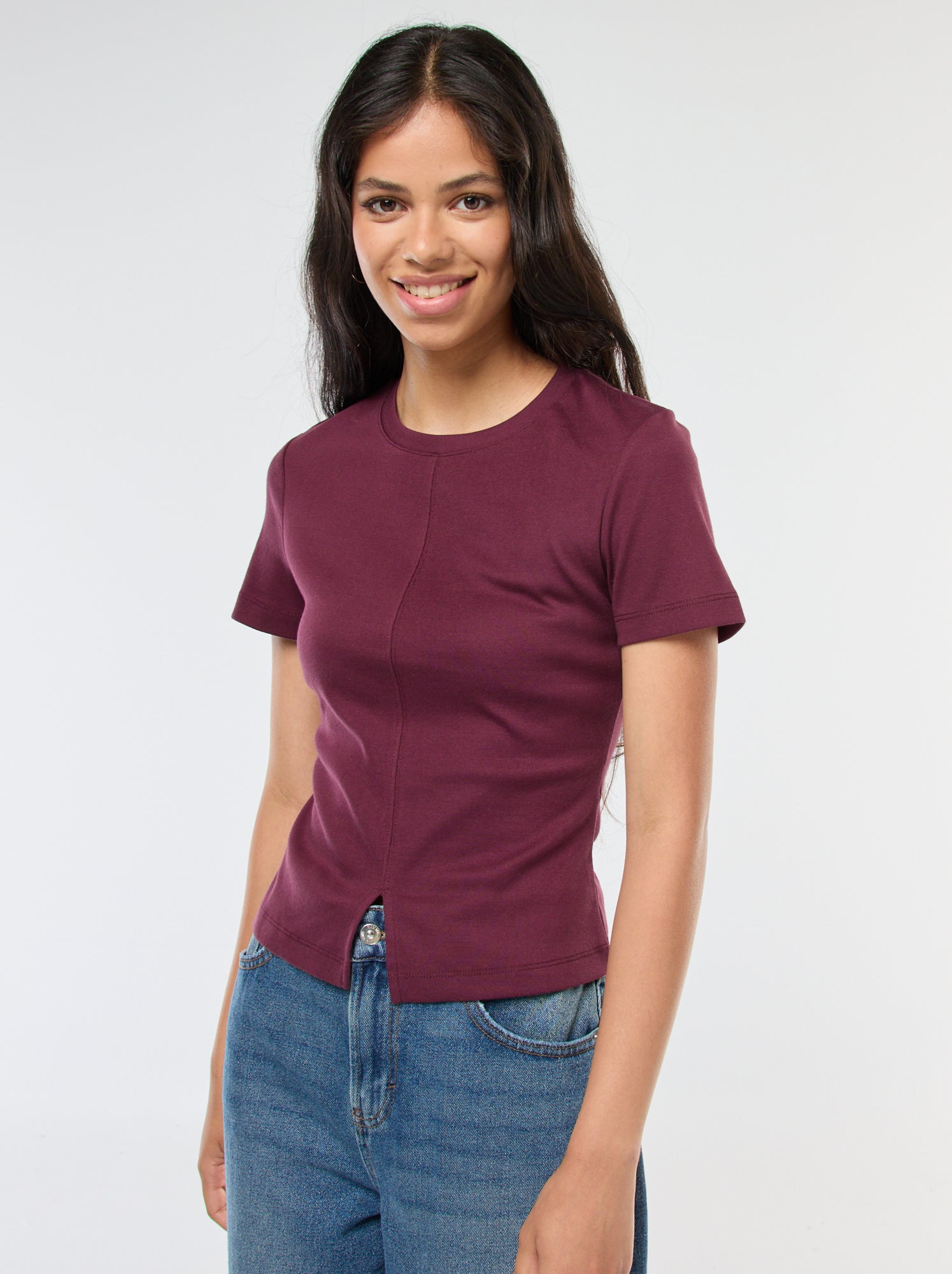 Camiseta lisa de punto de canalé fino