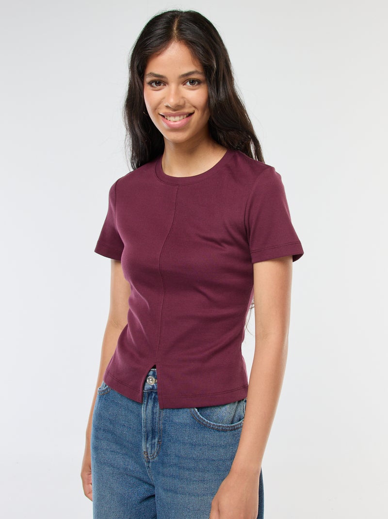Camiseta lisa de punto de canalé fino Rojo - Kiabi