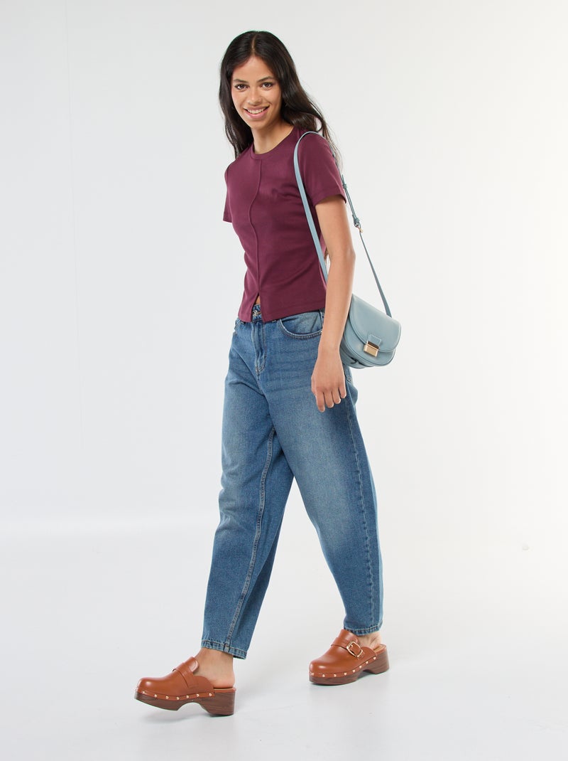 Camiseta lisa de punto de canalé fino Rojo - Kiabi