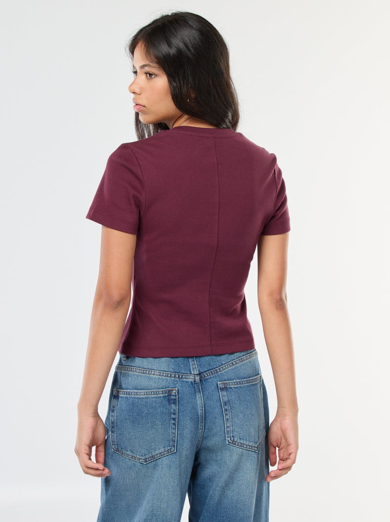 Camiseta lisa de punto de canalé fino Rojo - Kiabi