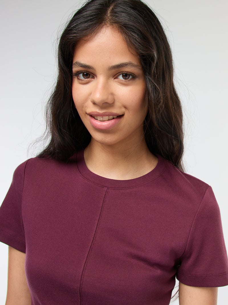 Camiseta lisa de punto de canalé fino Rojo - Kiabi