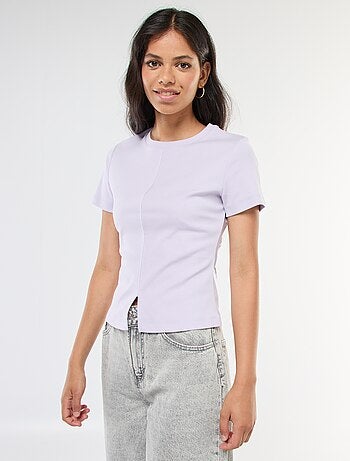 Camiseta lisa de punto de canalé fino