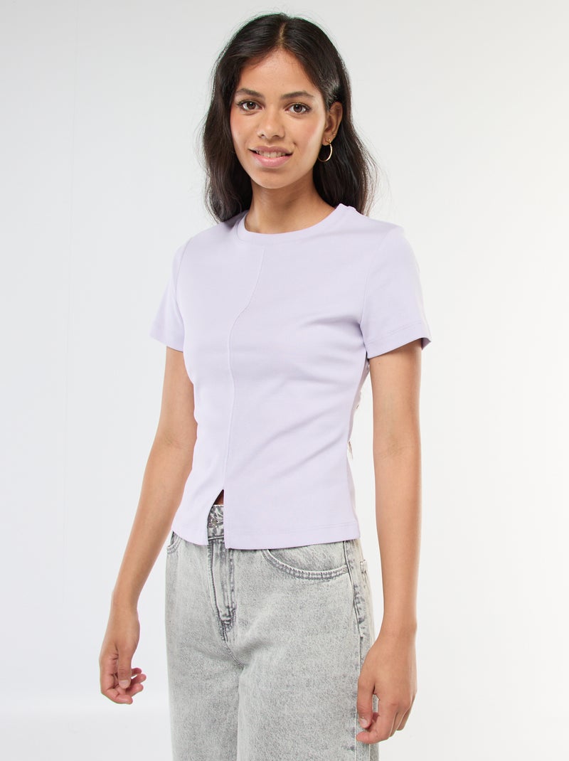 Camiseta lisa de punto de canalé fino Rosa - Kiabi