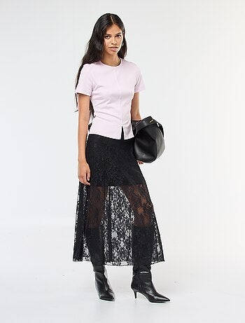 Camiseta lisa de punto de canalé fino