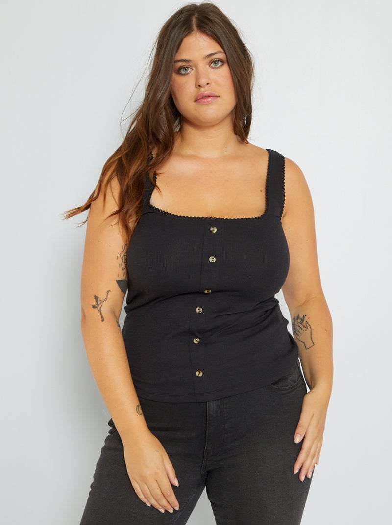 Camiseta lisa de punto de canalé Negro - Kiabi