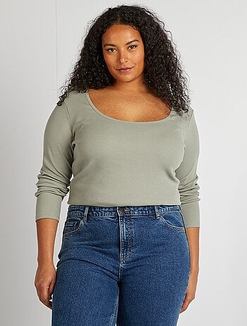 Camiseta lisa de punto de canalé