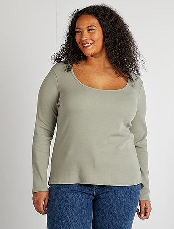 Camiseta lisa de punto de canalé