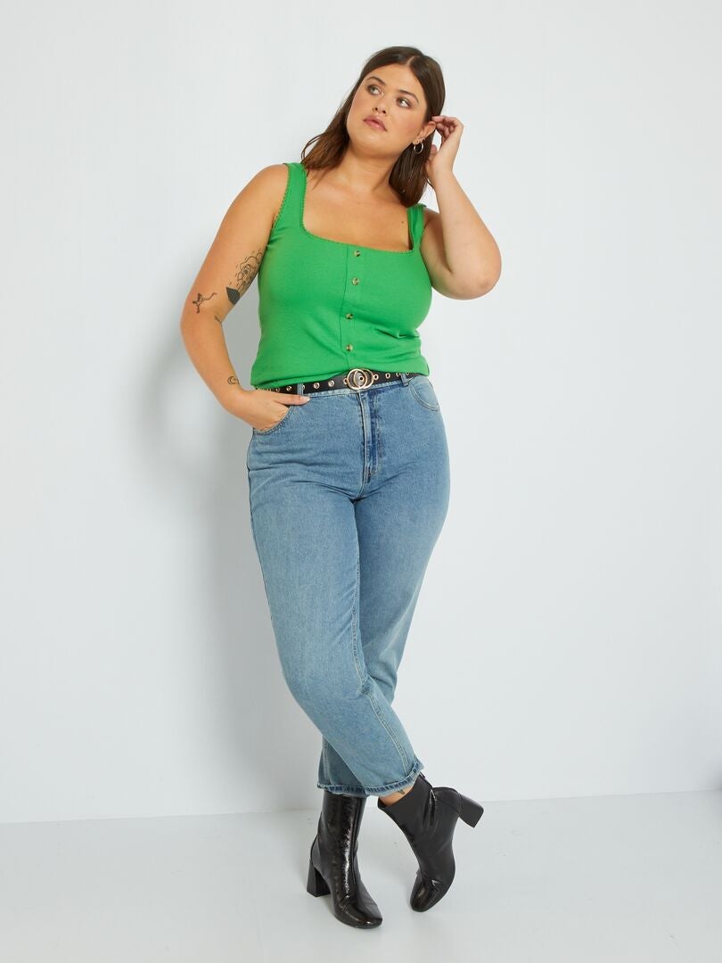 Camiseta lisa de punto de canalé VERDE - Kiabi