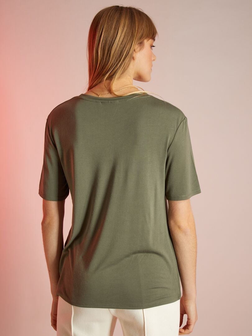 Camiseta lisa de punto elástico verde - Kiabi