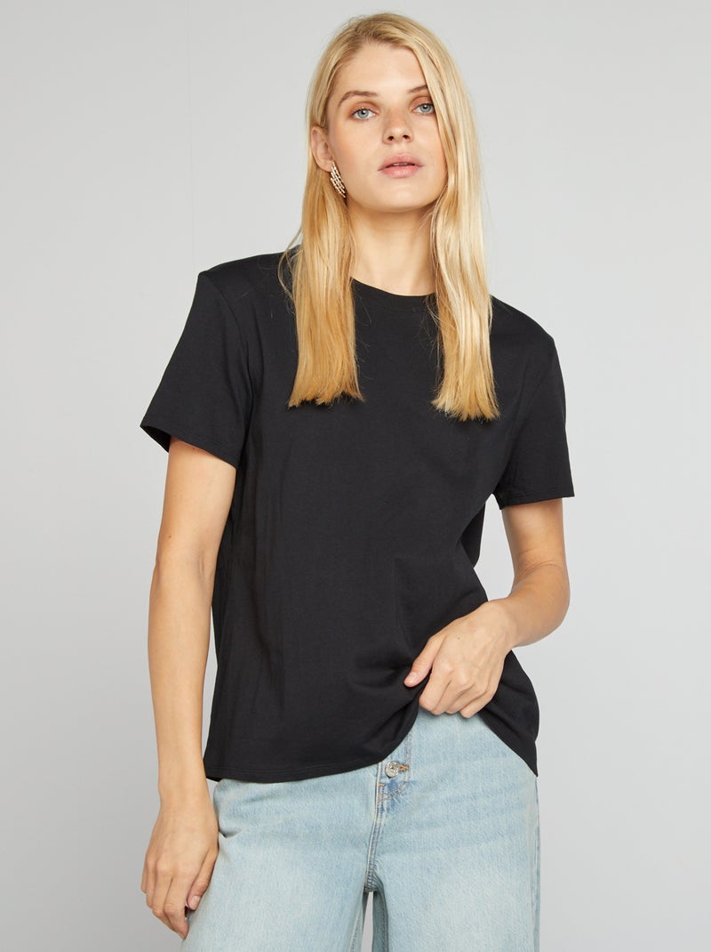 Camiseta lisa de punto NEGRO - Kiabi