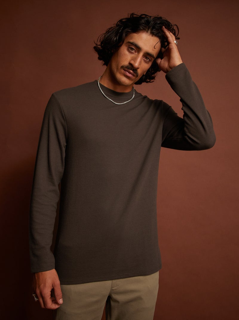 Camiseta lisa de punto ottoman MARRON - Kiabi