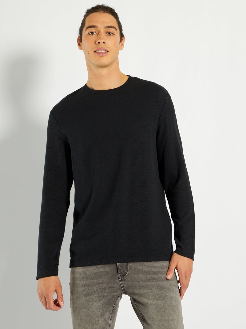 Camiseta lisa de punto ottoman Negro - Kiabi