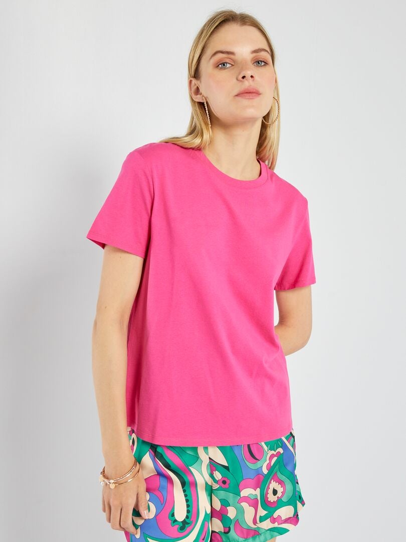 Camiseta lisa de punto rosa - Kiabi