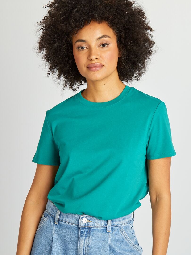 Camiseta lisa de punto VERDE - Kiabi