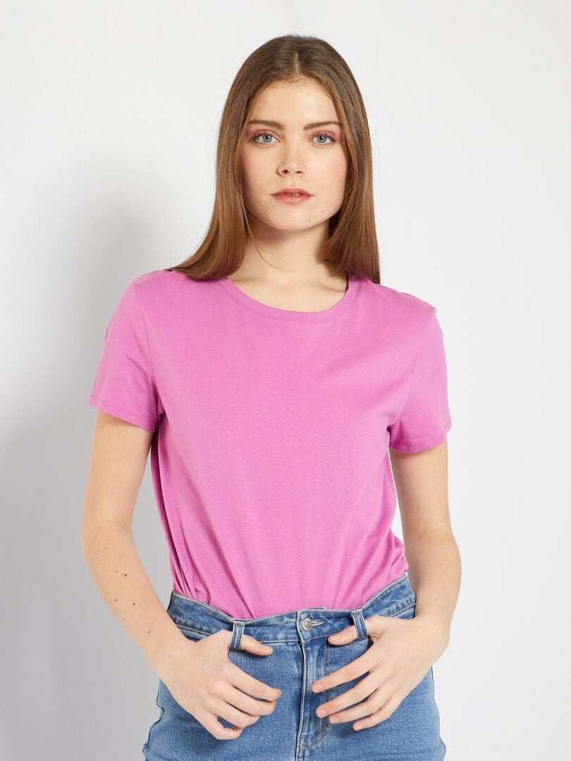 Camiseta lisa de punto violeta rosa - Kiabi