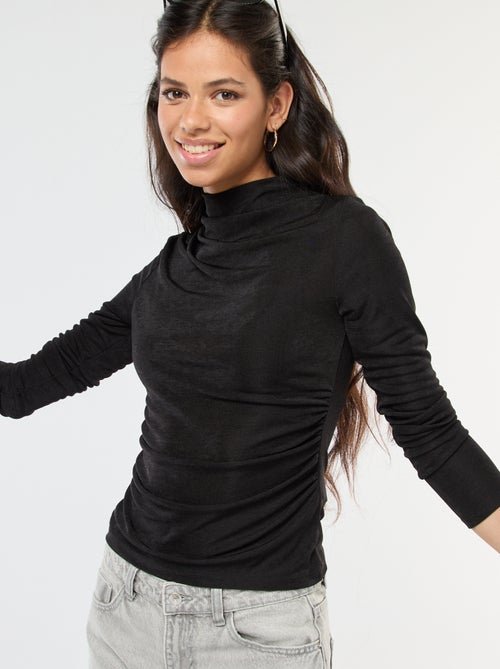 Camiseta lisa de tejido fluido con cuello alto - Kiabi