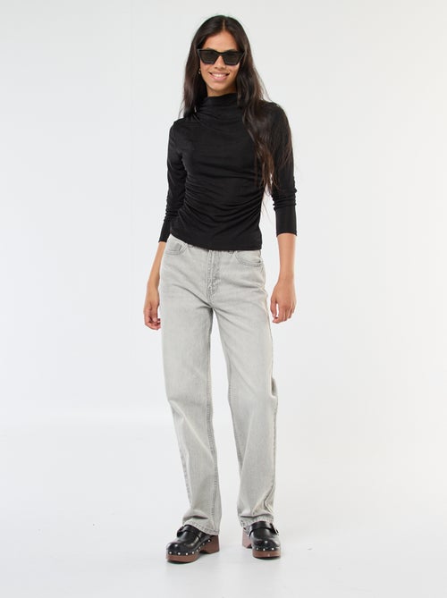 Camiseta lisa de tejido fluido con cuello alto - Kiabi