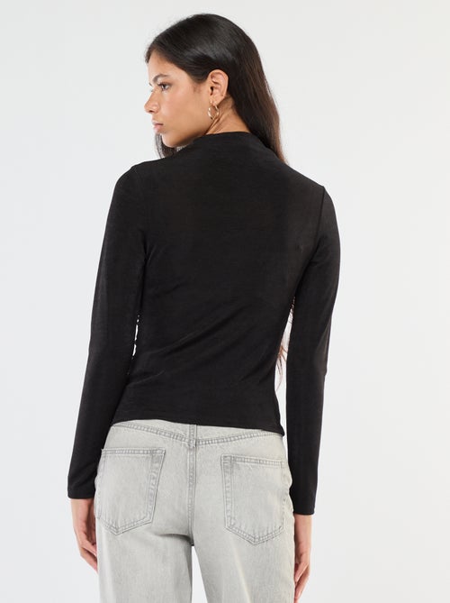 Camiseta lisa de tejido fluido con cuello alto - Kiabi