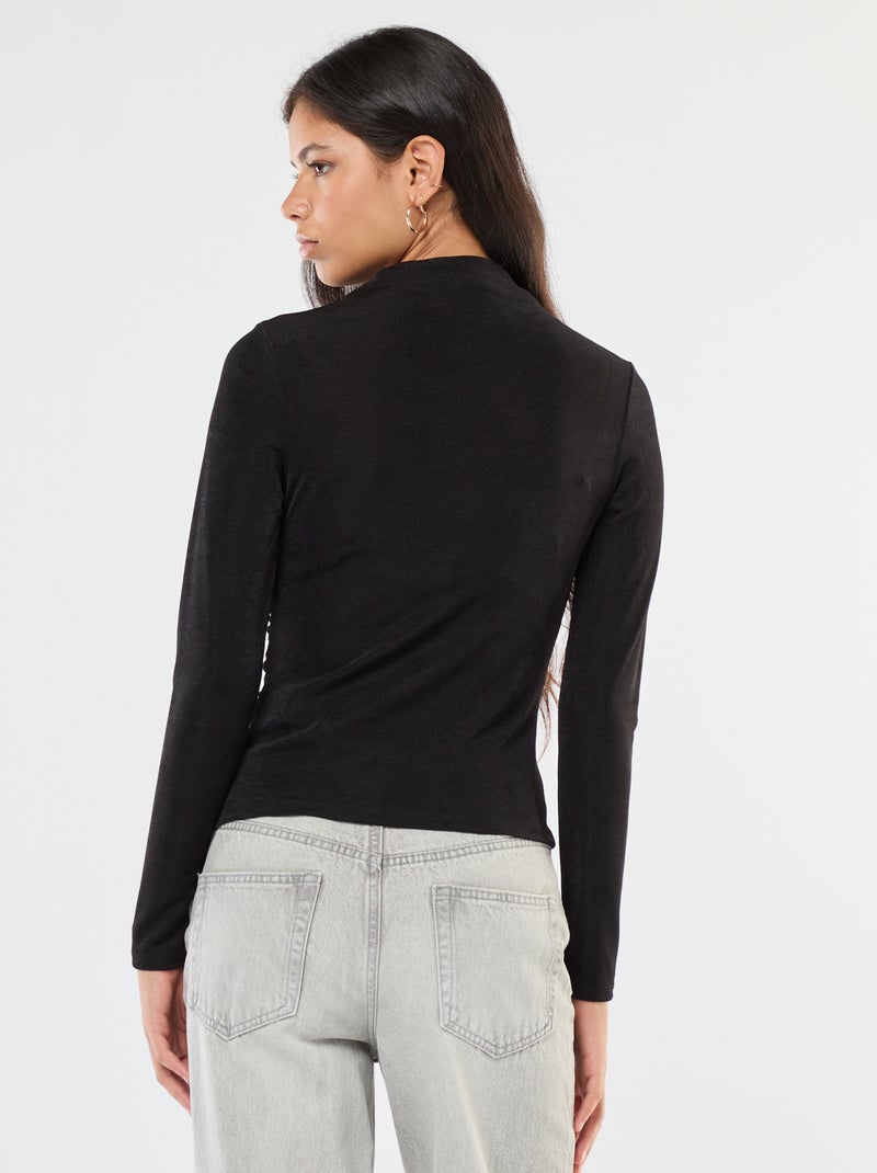 Camiseta lisa de tejido fluido con cuello alto Negro - Kiabi