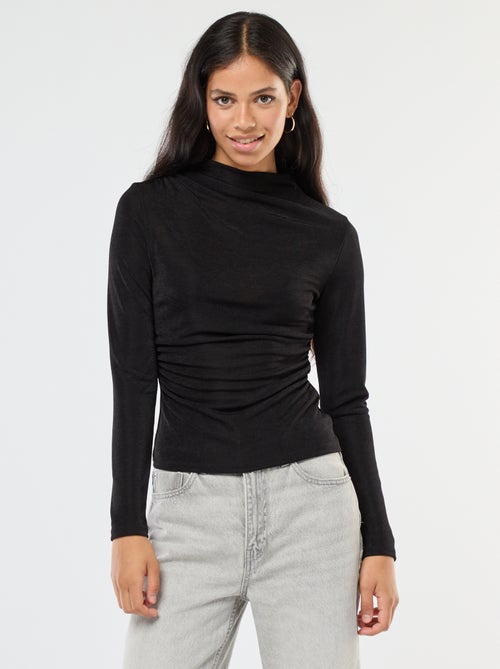 Camiseta lisa de tejido fluido con cuello alto - Kiabi