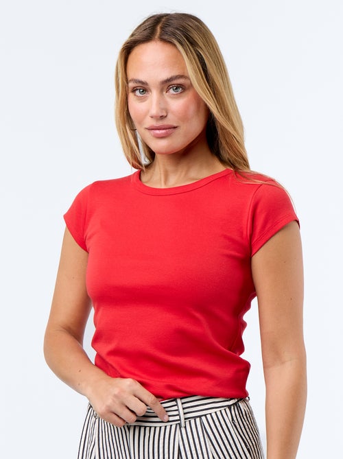 Camiseta lisa escotada en la espalda y de manga corta - Kiabi
