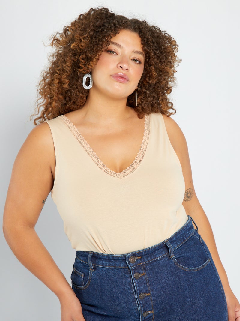 Camiseta lisa sin mangas BEIGE - Kiabi