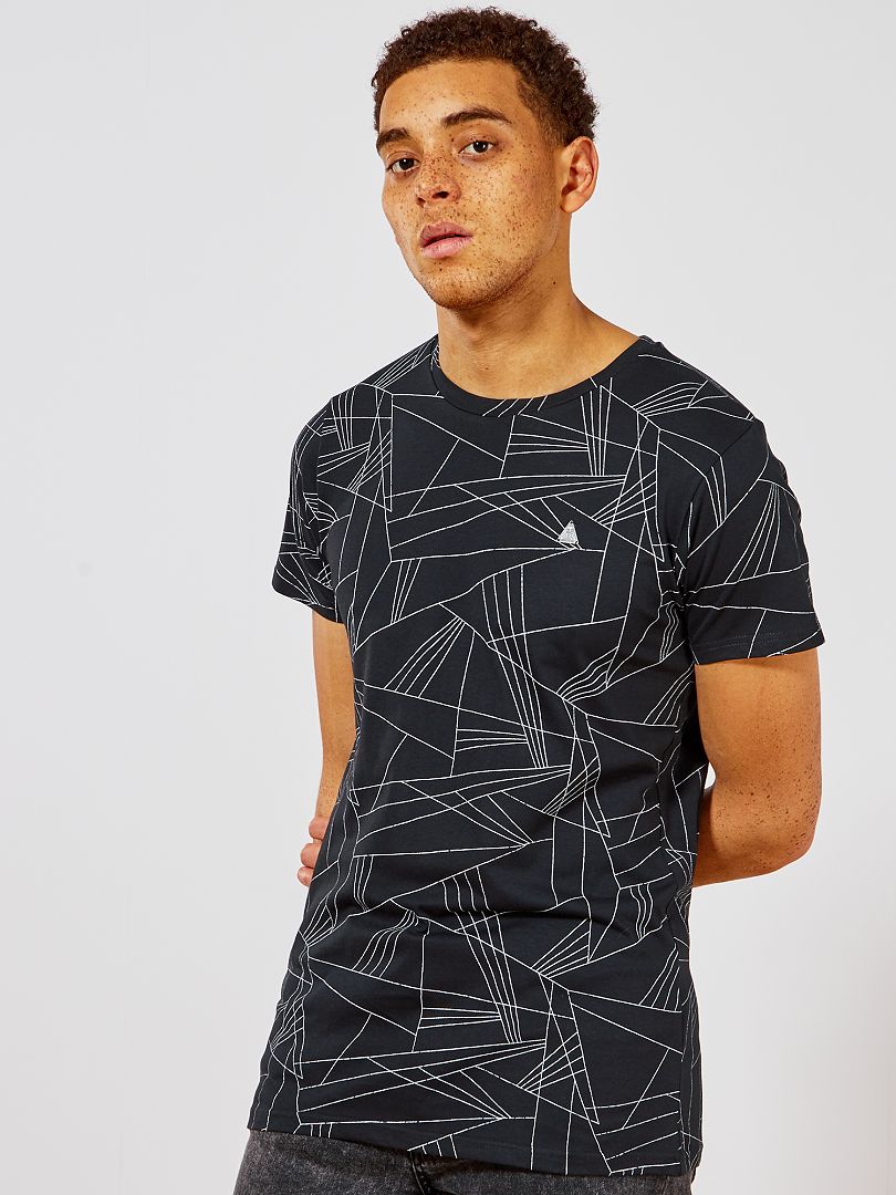 Camiseta long fit con estampado geométrico - negro - Kiabi -