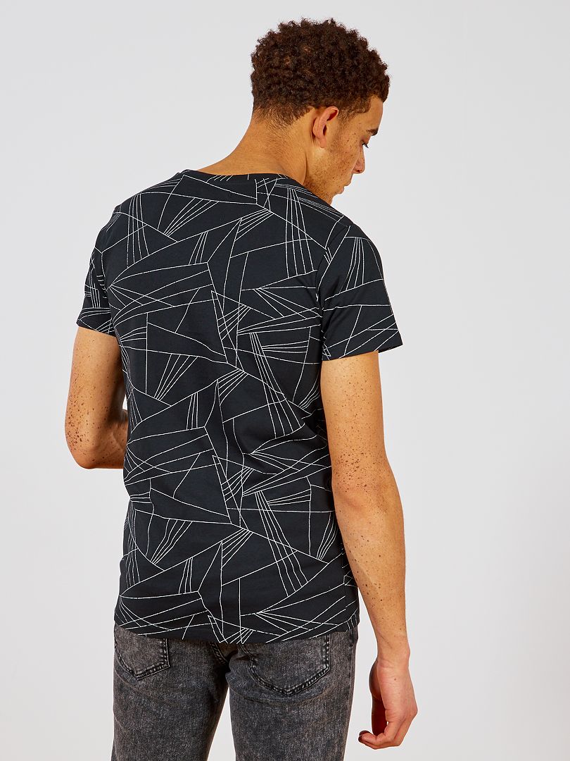 Camiseta long fit con estampado geométrico - negro - Kiabi -