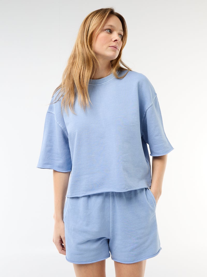 Camiseta manga 3/4 en felpa Azul - Kiabi