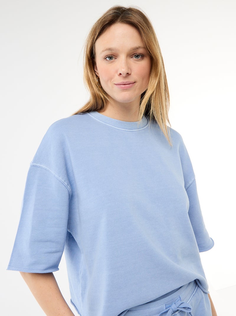 Camiseta manga 3/4 en felpa Azul - Kiabi