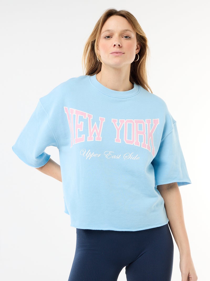 Camiseta manga 3/4 en felpa Azul - Kiabi