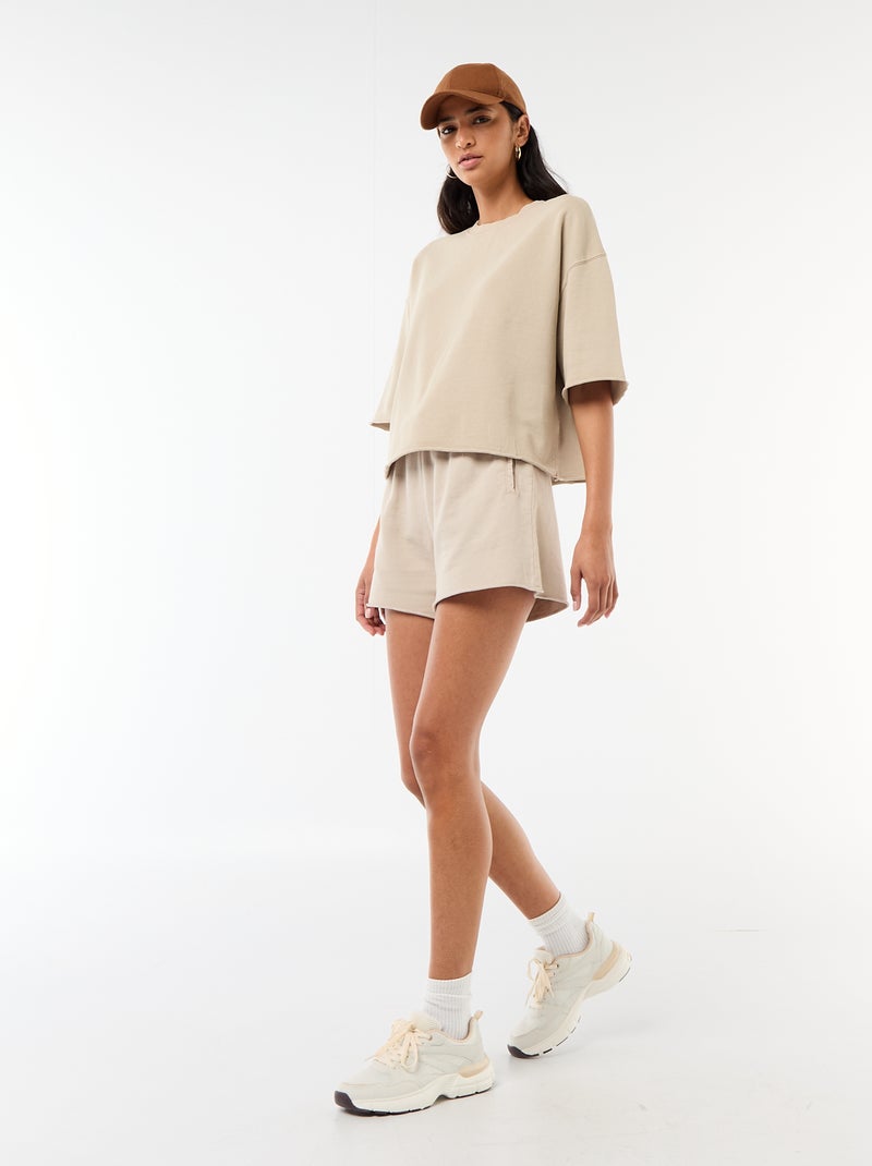 Camiseta manga 3/4 en felpa Beige - Kiabi
